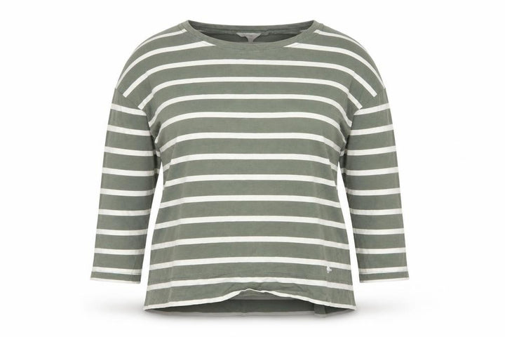 Jack Wills Women Green Striped 3/4 Sleeve Cotton T-Shirt UK 6