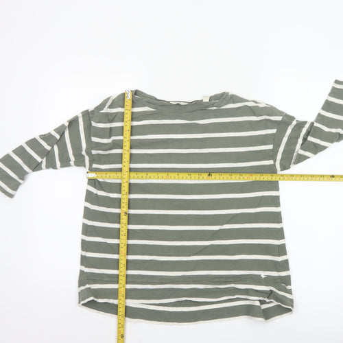 Jack Wills Women Green Striped 3/4 Sleeve Cotton T-Shirt UK 6