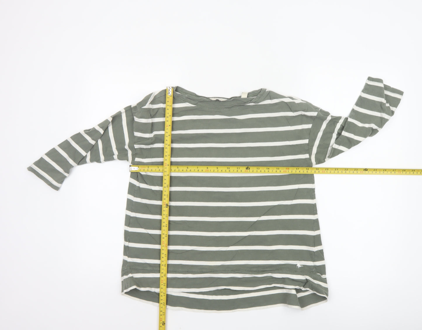 Jack Wills Women Green Striped 3/4 Sleeve Cotton T-Shirt UK 6