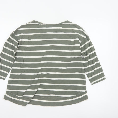 Jack Wills Women Green Striped 3/4 Sleeve Cotton T-Shirt UK 6