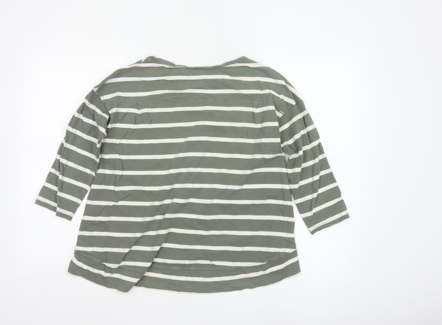 Jack Wills Women Green Striped 3/4 Sleeve Cotton T-Shirt UK 6