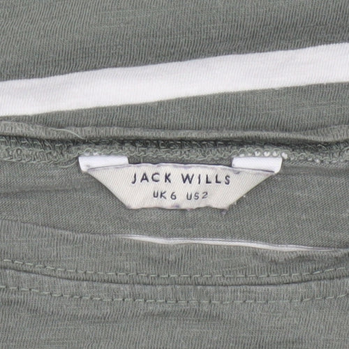 Jack Wills Women Green Striped 3/4 Sleeve Cotton T-Shirt UK 6