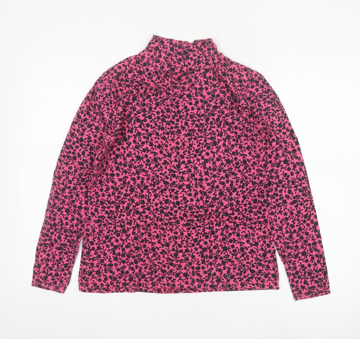 Marks and Spencer Womens Pink Floral Long Sleeve Jersey Mock Neck Top Size 14