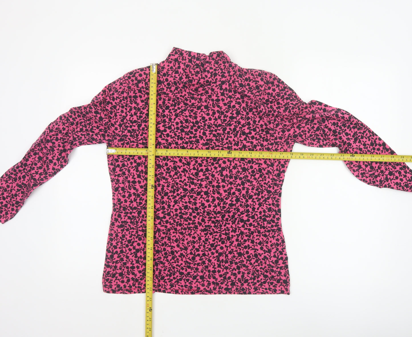 Marks and Spencer Womens Pink Floral Long Sleeve Jersey Mock Neck Top Size 14
