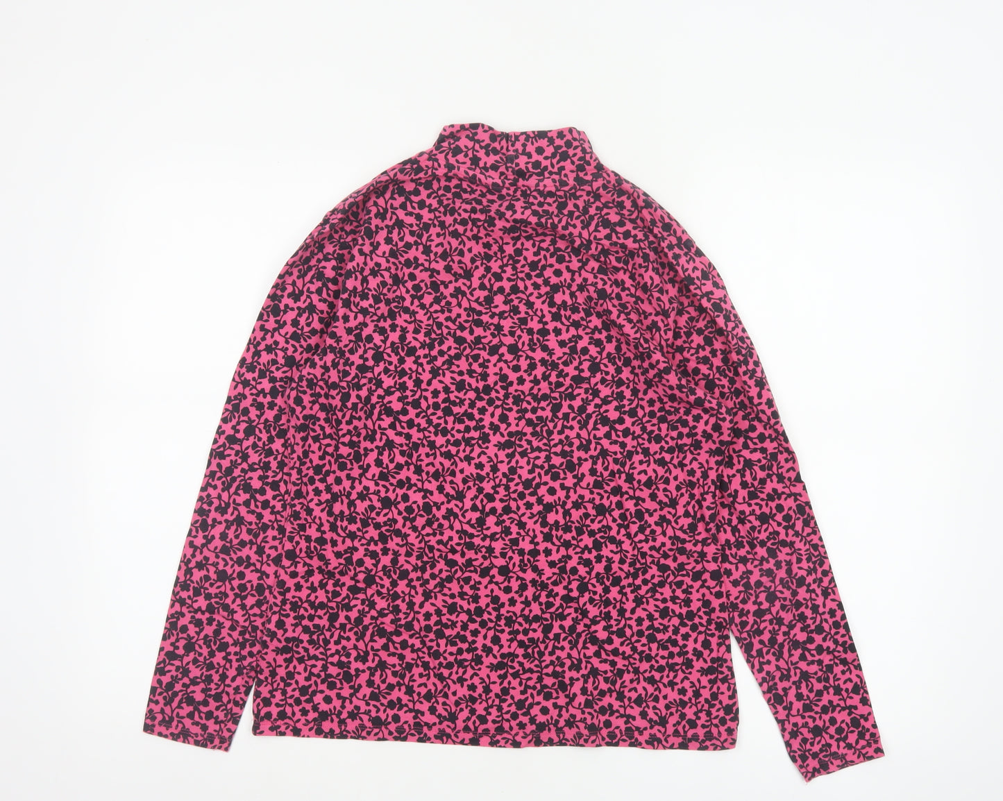 Marks and Spencer Womens Pink Floral Long Sleeve Jersey Mock Neck Top Size 14