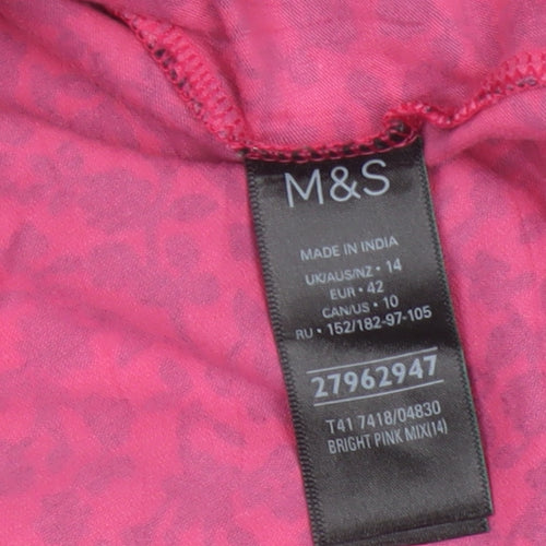 Marks and Spencer Womens Pink Floral Long Sleeve Jersey Mock Neck Top Size 14