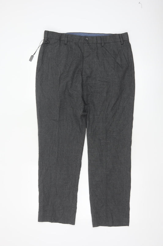 Marks and Spencer Men's Grey Regular Fit Chino Trousers 34W 29L