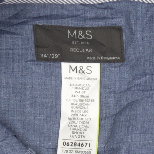 Marks and Spencer Men's Grey Regular Fit Chino Trousers 34W 29L