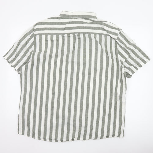 Marks and Spencer Men’s Green Striped Linen Blend Short Sleeve Shirt 2XL Regular Fit