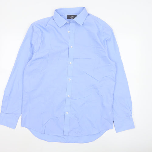 Marks and Spencer Men’s Blue Regular Fit Long Sleeve Button-Up Shirt Size 16