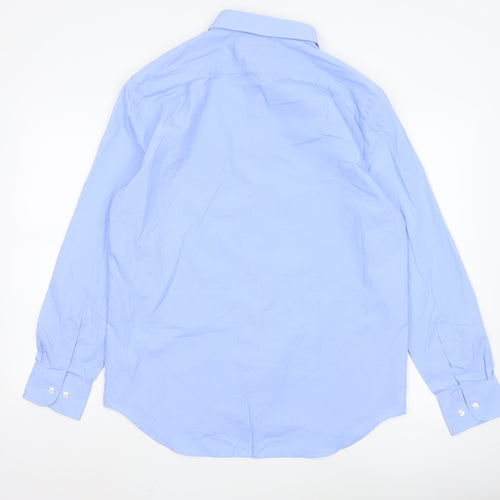 Marks and Spencer Men’s Blue Regular Fit Long Sleeve Button-Up Shirt Size 16