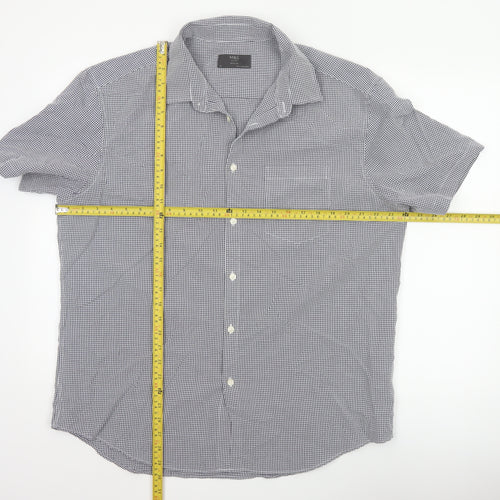 Marks and Spencer Men's Blue Check Regular Fit Short Sleeve Shirt XL