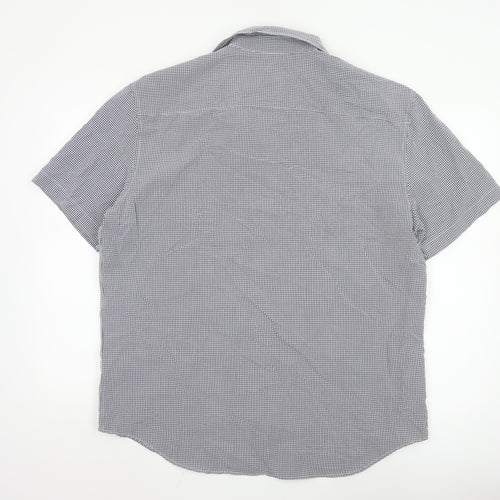 Marks and Spencer Men's Blue Check Regular Fit Short Sleeve Shirt XL