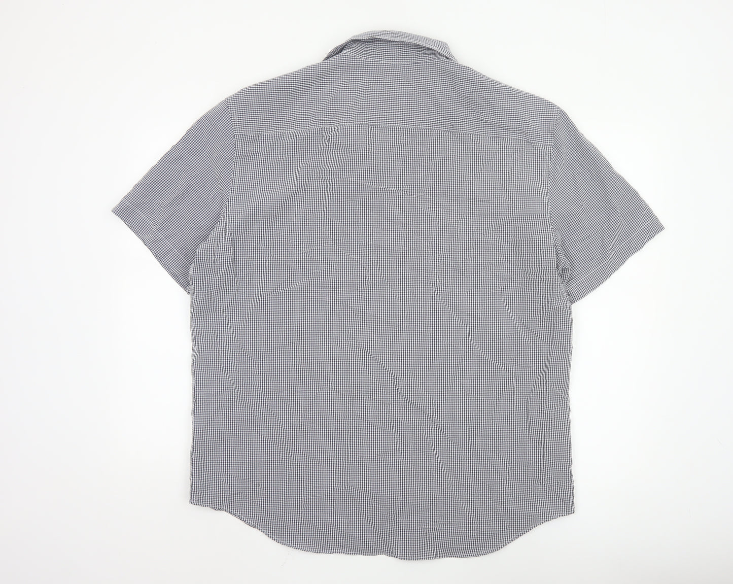 Marks and Spencer Men's Blue Check Regular Fit Short Sleeve Shirt XL