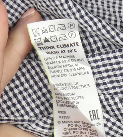 Marks and Spencer Men's Blue Check Regular Fit Short Sleeve Shirt XL