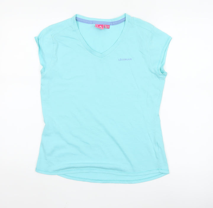 LA Gear Women's Blue V-Neck Short Sleeve Cotton T-Shirt UK 12
