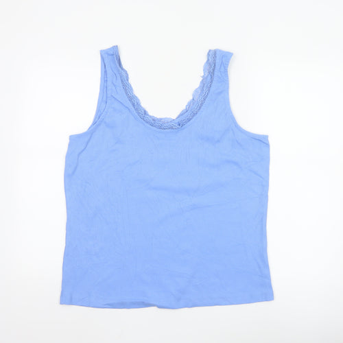 Studio Women Blue Lace Trim Cotton Camisole Tank Top Size 20/22