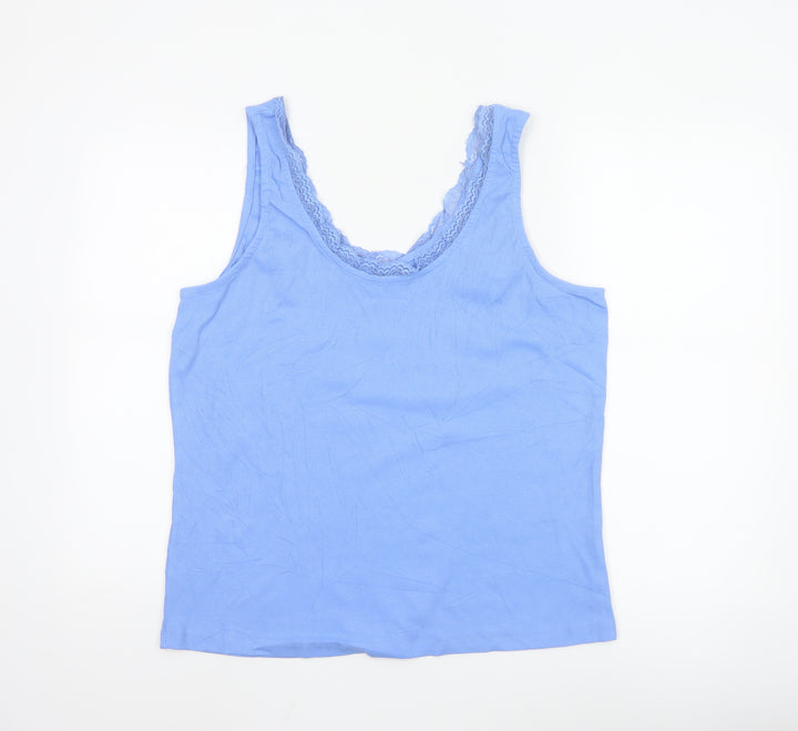 Studio Women Blue Lace Trim Cotton Camisole Tank Top Size 20/22