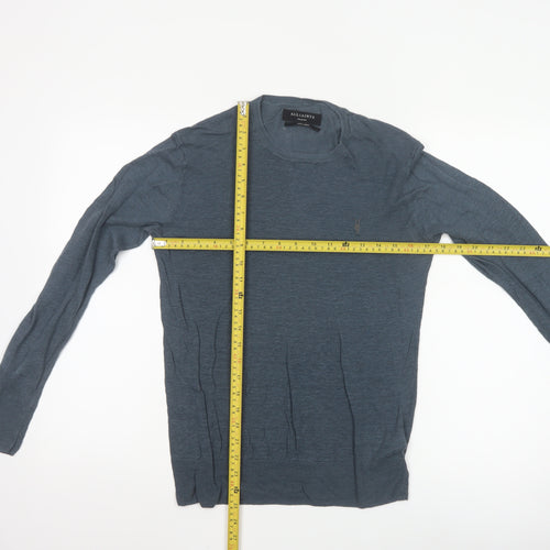 AllSaints Men Blue Linen Crew Neck Lightweight Pullover Jumper M