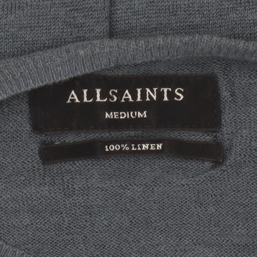 AllSaints Men Blue Linen Crew Neck Lightweight Pullover Jumper M