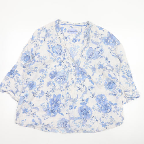 Marks and Spencer Women’s Blue Floral Linen Tunic Blouse UK 22