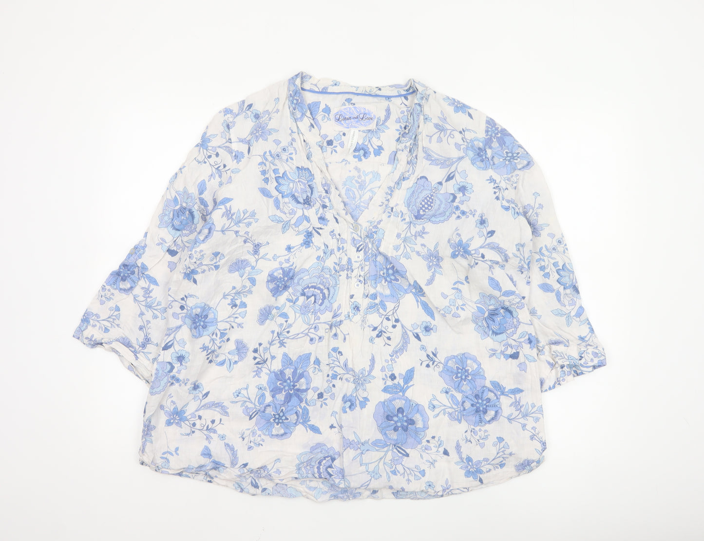 Marks and Spencer Women’s Blue Floral Linen Tunic Blouse UK 22