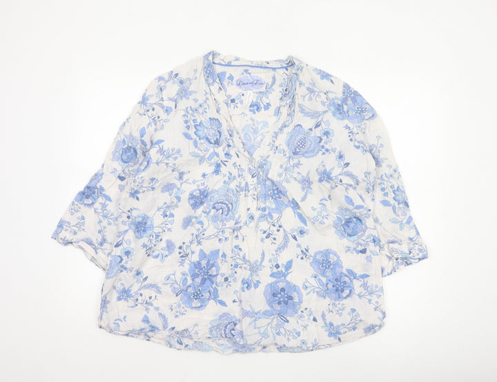 Marks and Spencer Women’s Blue Floral Linen Tunic Blouse UK 22