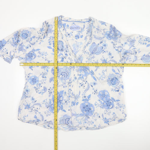 Marks and Spencer Women’s Blue Floral Linen Tunic Blouse UK 22