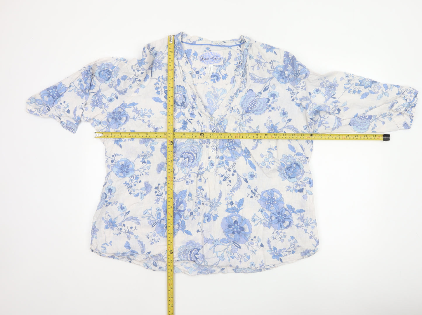 Marks and Spencer Women’s Blue Floral Linen Tunic Blouse UK 22