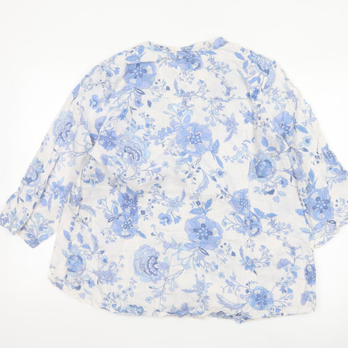 Marks and Spencer Women’s Blue Floral Linen Tunic Blouse UK 22