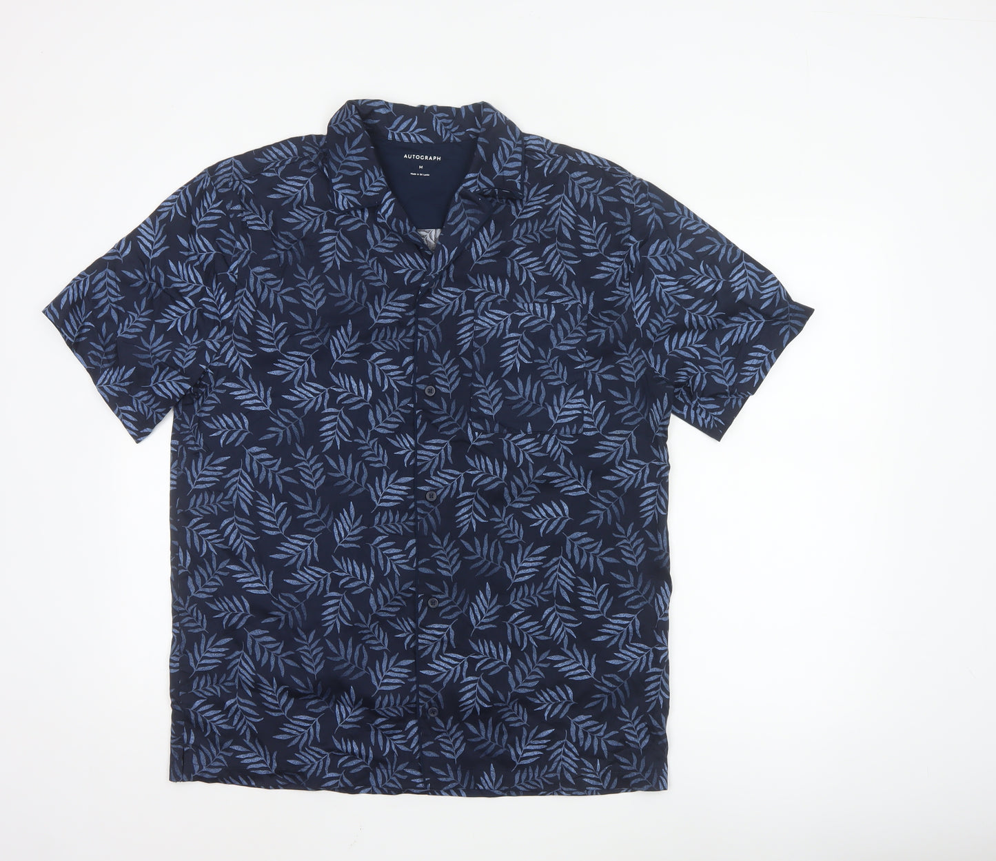 Marks and Spencer Men’s Blue Leaf Print Cotton Lyocell Pyjama Top M