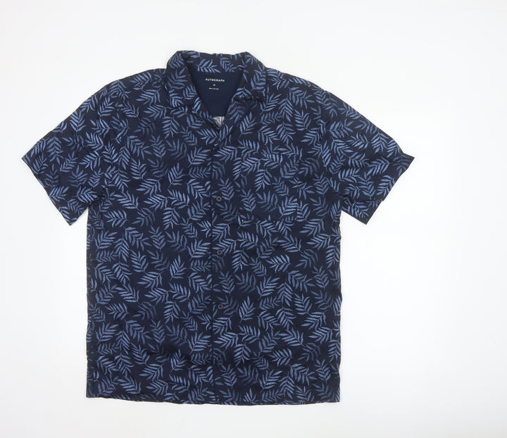 Marks and Spencer Men’s Blue Leaf Print Cotton Lyocell Pyjama Top M