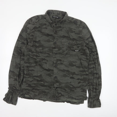 Superdry Men's Green Camo Button-Up Long Sleeve Cotton Shirt XXL
