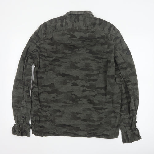 Superdry Men's Green Camo Button-Up Long Sleeve Cotton Shirt XXL