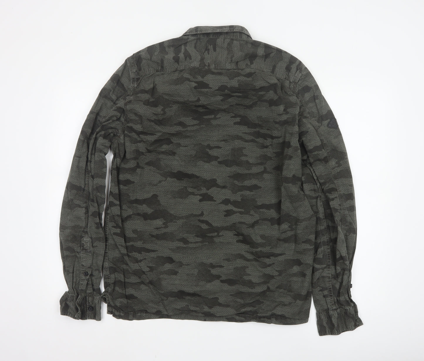 Superdry Men's Green Camo Button-Up Long Sleeve Cotton Shirt XXL