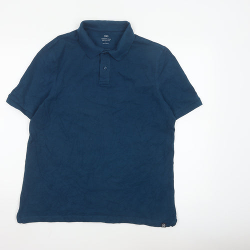 Marks and Spencer Men's Blue Regular Fit Cotton Polo Shirt L