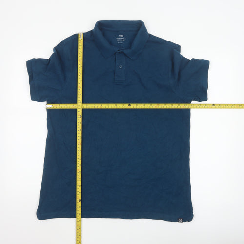Marks and Spencer Men's Blue Regular Fit Cotton Polo Shirt L