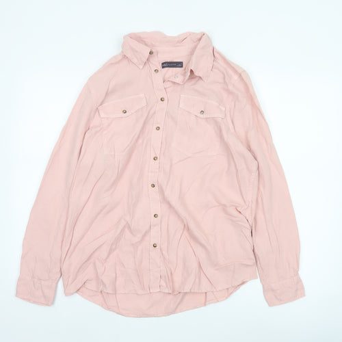 Marks and Spencer Women Pink Lyocell Button-Up Shirt Size 14