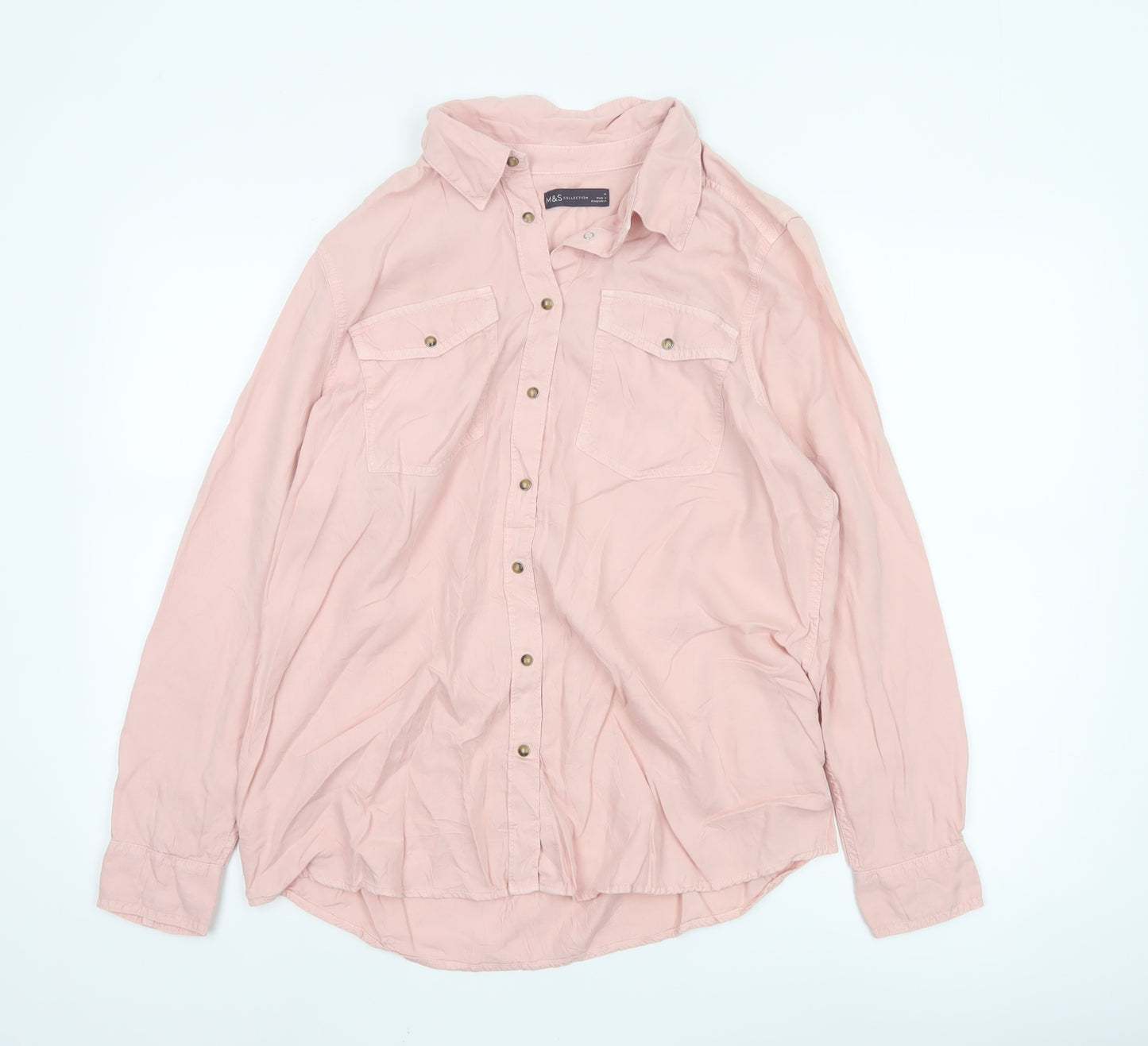 Marks and Spencer Women Pink Lyocell Button-Up Shirt Size 14