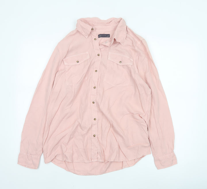 Marks and Spencer Women Pink Lyocell Button-Up Shirt Size 14