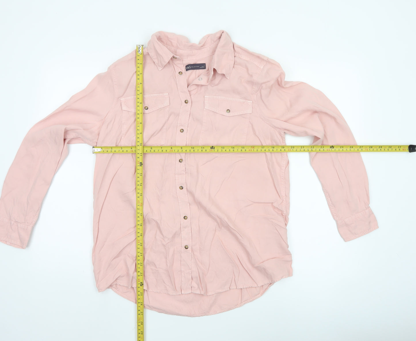 Marks and Spencer Women Pink Lyocell Button-Up Shirt Size 14