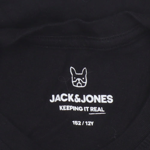 Jack & Jones Boys Black 12 Years Logo Cotton Short Sleeve T-Shirt