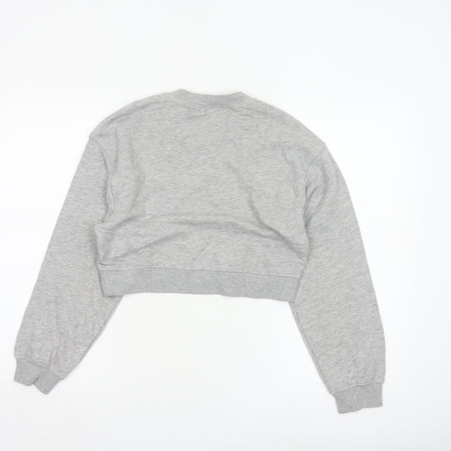H&M Divided Womens Grey XS Cropped Pullover Sweatshirt Love Embroidered