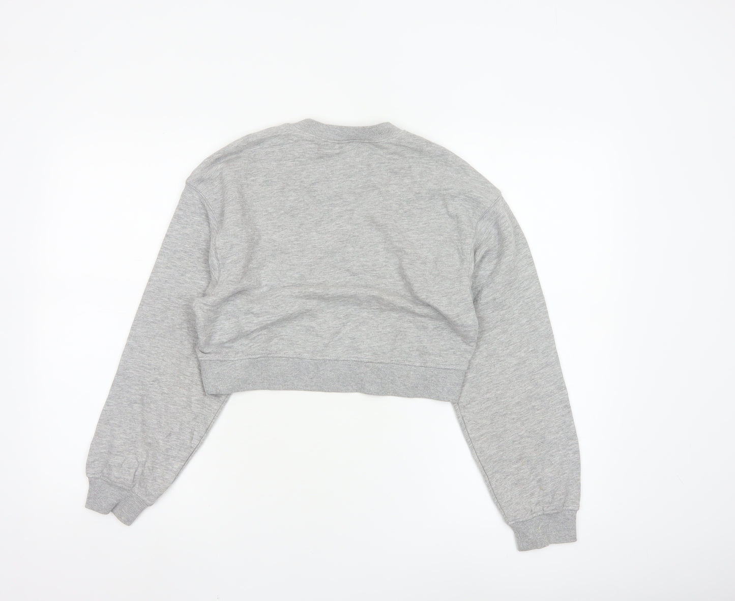H&M Divided Womens Grey XS Cropped Pullover Sweatshirt Love Embroidered