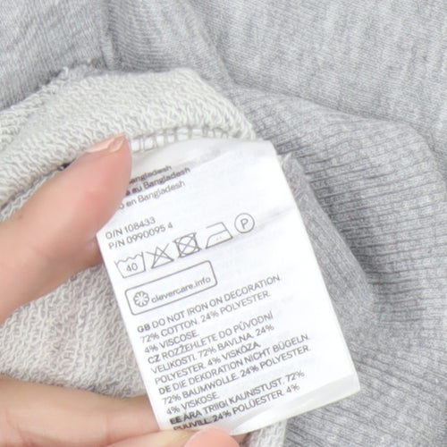 H&M Divided Womens Grey XS Cropped Pullover Sweatshirt Love Embroidered