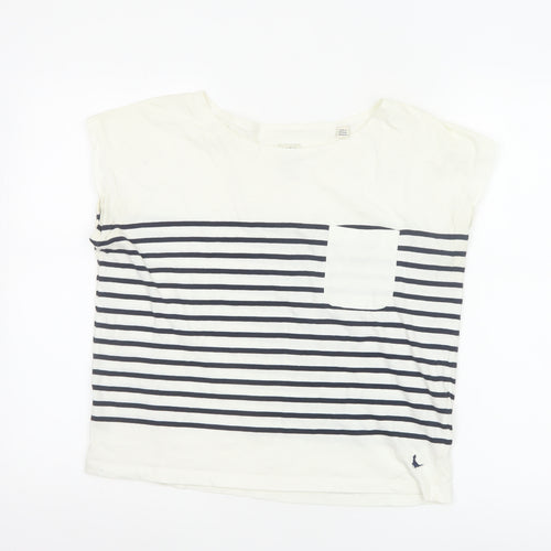 Jack Wills Womens White Striped Cotton Nautical Crew Neck T-Shirt Size 10