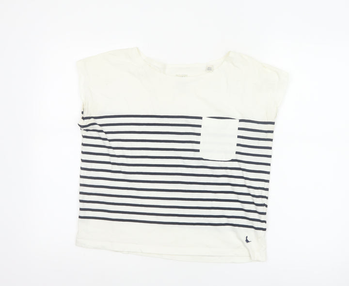 Jack Wills Womens White Striped Cotton Nautical Crew Neck T-Shirt Size 10