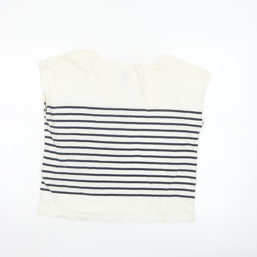 Jack Wills Womens White Striped Cotton Nautical Crew Neck T-Shirt Size 10