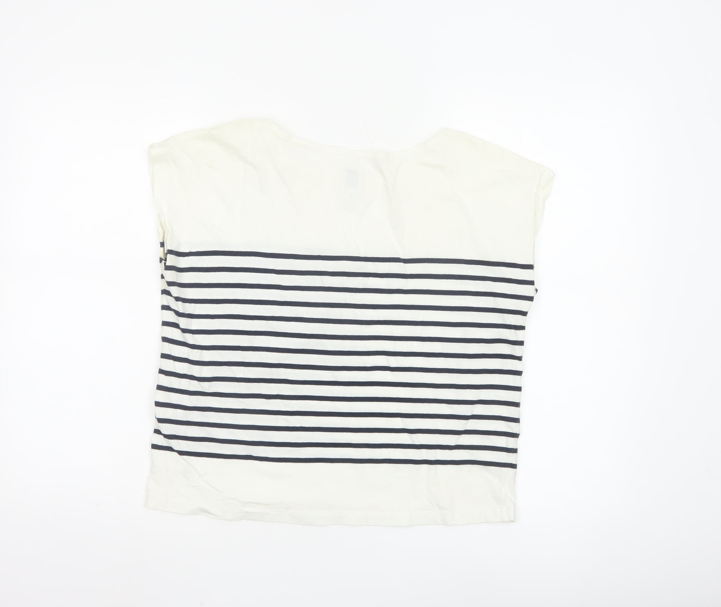 Jack Wills Womens White Striped Cotton Nautical Crew Neck T-Shirt Size 10