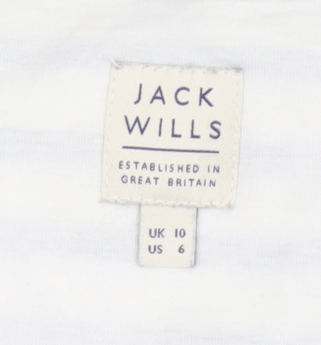 Jack Wills Womens White Striped Cotton Nautical Crew Neck T-Shirt Size 10